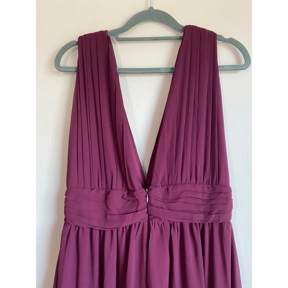 LuLus Heavenly Hues Burgundy Formal Chiffon Maxi Dress Medium Bridesmaid Prom - Picture 5 of 12